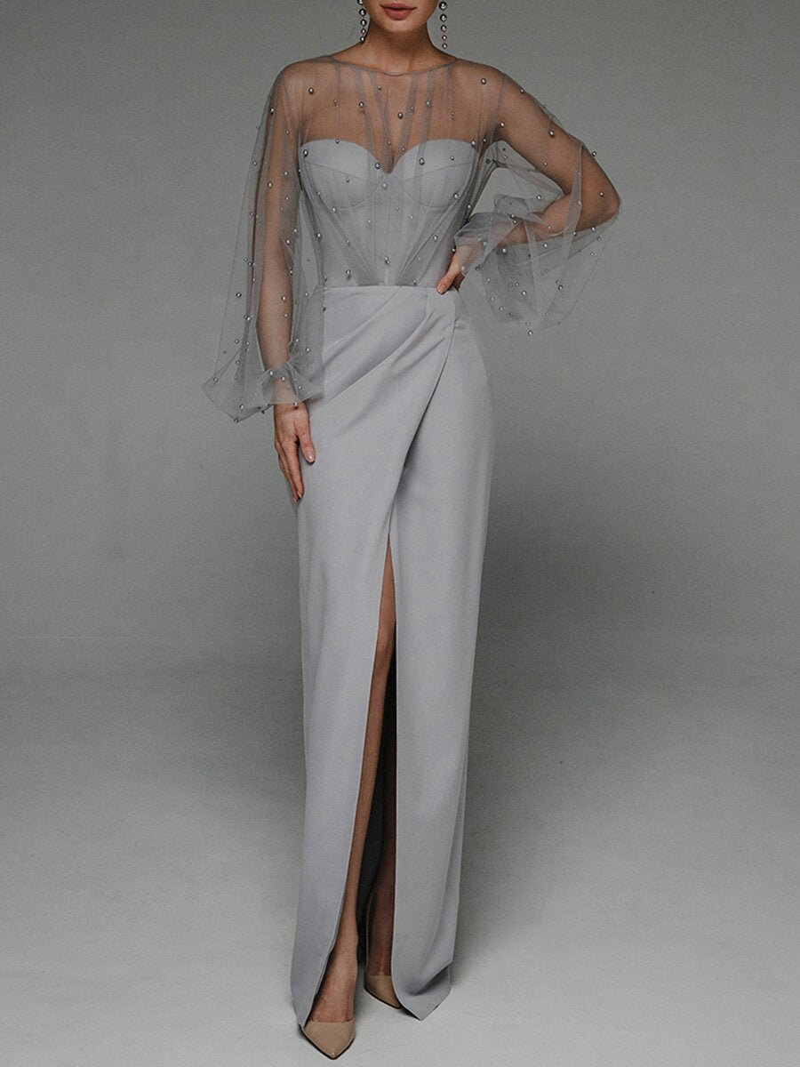 Strapless Puff Sleeves Shiny Glitter Wedding Dress