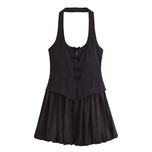 Series Sexy Backless Hanging Collar round Neck Short Puffy Mini Dress
