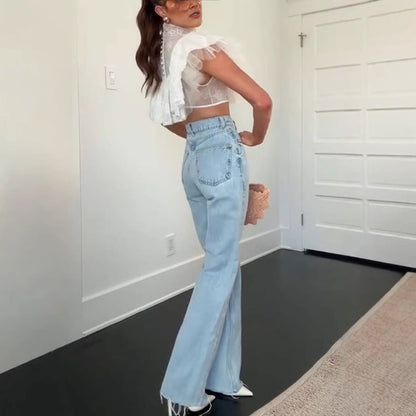 Kathlyn Lace Layered Tulle High Neck Ruffle Cropped Top
