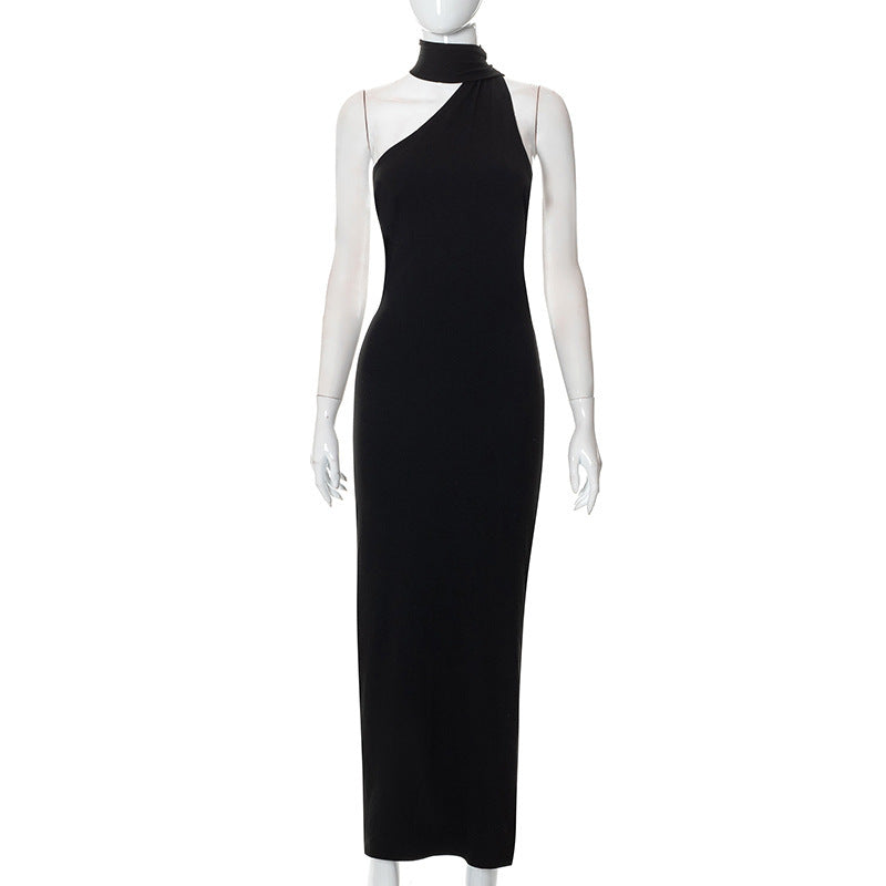 Women Clothing Autumn Shoulder Personality Halter Sexy Backless Elegant Dress