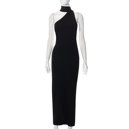 Women Clothing Autumn Shoulder Personality Halter Sexy Backless Elegant Dress