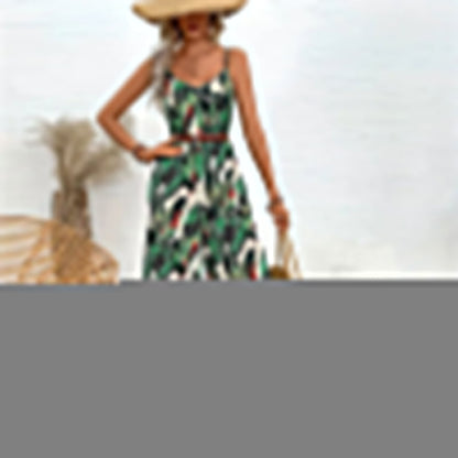 Women Clothing Printed Suspender Wide Leg Pants Draping Effect Trousers Suspender No Belt Jumpsuit Women