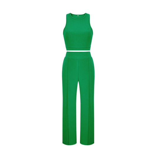 Summer Pants Suit Solid Color Office Sleeveless Vest Pants Casual Two Piece Suit Women
