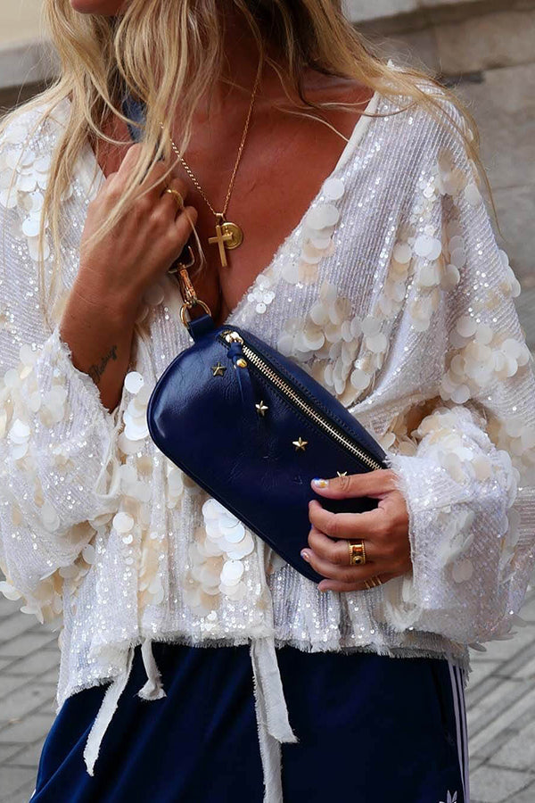 Fashion Sequined Casual Long-sleeved Tie Loose Coat