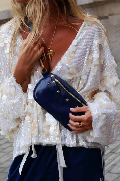 Fashion Sequined Casual Long-sleeved Tie Loose Coat