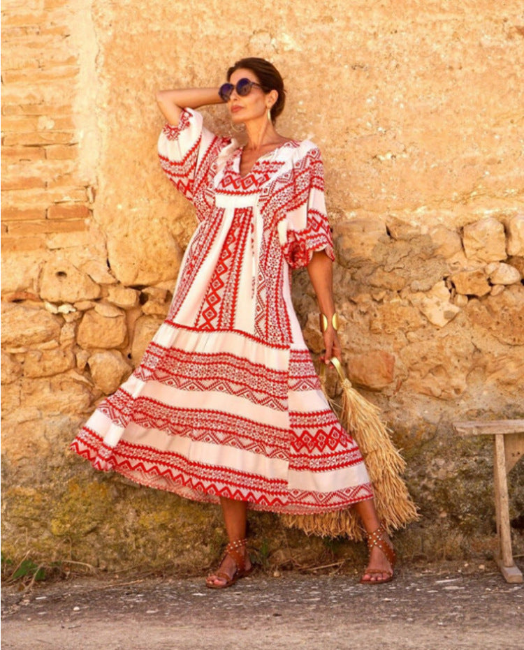 Women's fashionable street picnic bubble sleeve layered elegant party MIDI dress