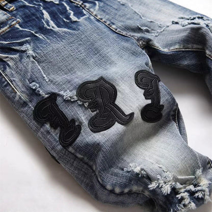 Punk Printed Stretch Slim Men's Denim Pants