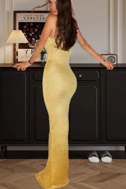 U Neck Sleeveless Sequin Bodycon Maxi Dress