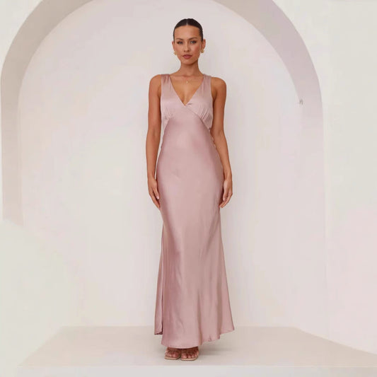 Women Dress Solid Color V neck Slim Fit Sexy Dress Evening Dress