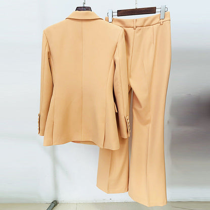 Goods Stars Double Breasted Slim Blazer Flared Pants Suit Two Piece Suit