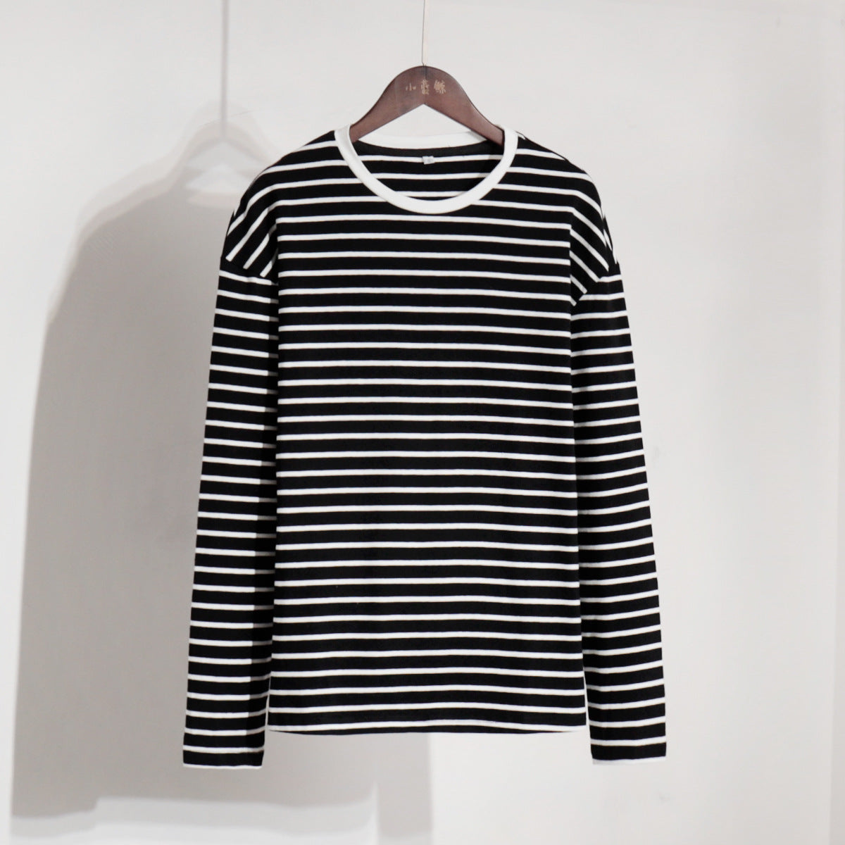 Long Sleeved Striped T shirt Spring Trendy Wild Casual round Neck Cotton Striped T shirt