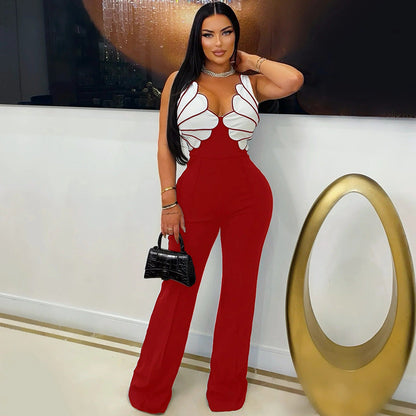 V neck Sleeveless Slim Fit Bodysuit Women Wear Casual Sexy Trousers