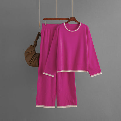 Knit Casual Suit Women Clothing Autumn Winter Contrast Color Long Sleeves Two Piece Set Women