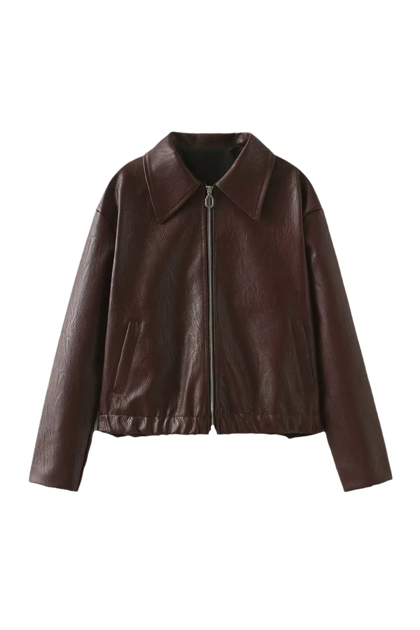 Chaqueta de motociclista de cuero con solapa elegante 