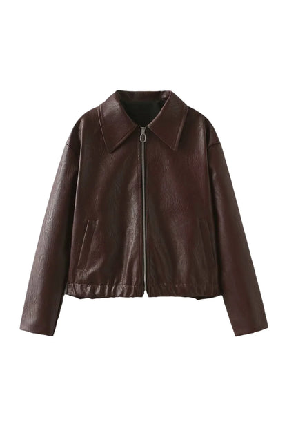 Chaqueta de motociclista de cuero con solapa elegante 