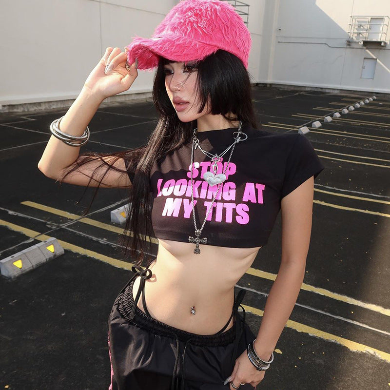 Autumn Sexy Cropped T shirt Casual Slim Fit All Match Letters Printed Minicoat Women Clothing
