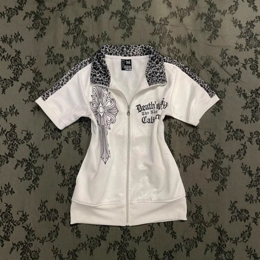 Y2K Patchwork Leopard Slim T-shirt