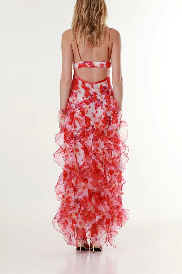 Millie | Floral Ruffle Long Skirt Women's Fashion Chiffon Printed Fairy Style Long Style Evening Dress Coupon