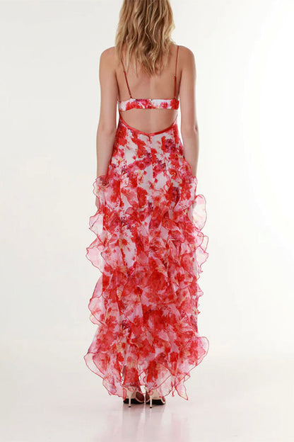 Millie | Floral Ruffle Long Skirt Women's Fashion Chiffon Printed Fairy Style Long Style Evening Dress Coupon