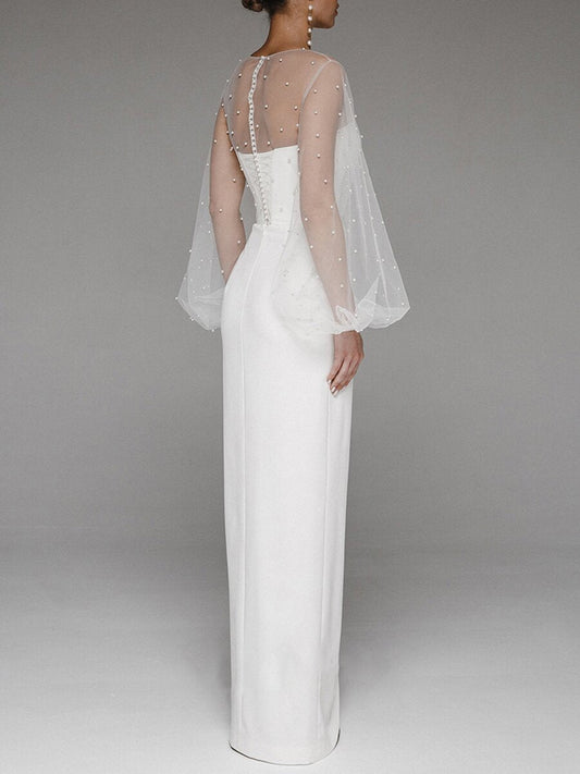 Strapless Puff Sleeves Shiny Glitter Wedding Dress