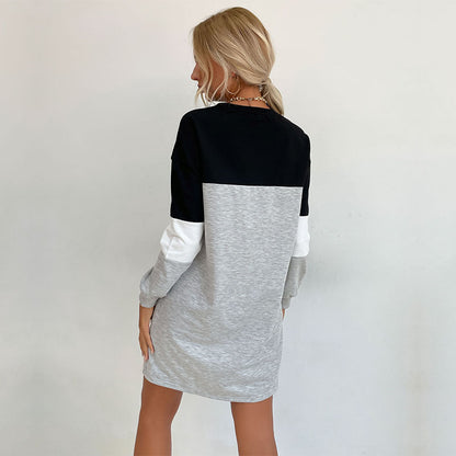 Autumn Women Wear Long Sleeve Color Matching Sweater Dress