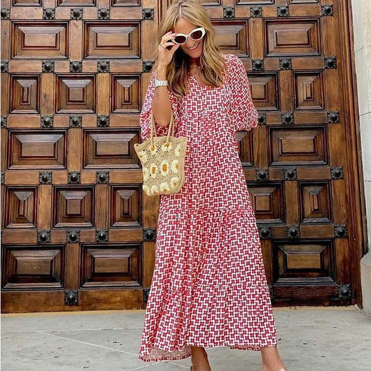 Women's fashionable street picnic bubble sleeve layered elegant party MIDI dress