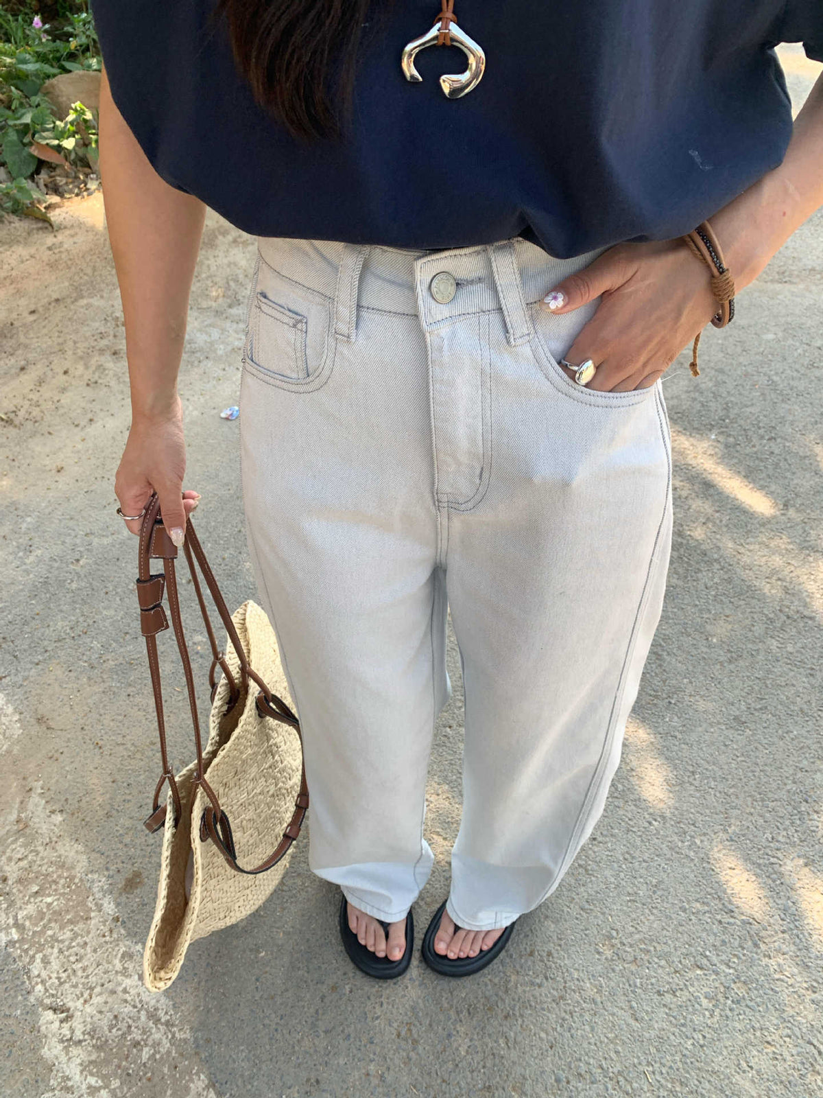 Raelee Off-White Wide-Leg Jeans