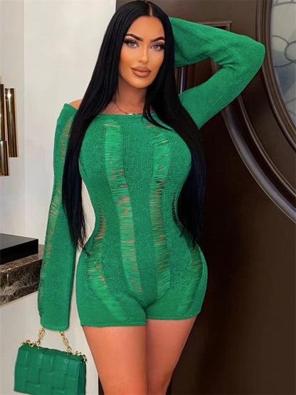 Women Sexy Plaid Short Sleeve Collared Tight Jumpsuit Sexy Knitted Short Romper