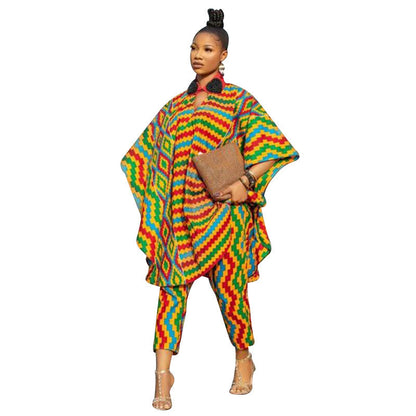 Fall Loose Digital Number Printing African Black People Two Piece Sets
