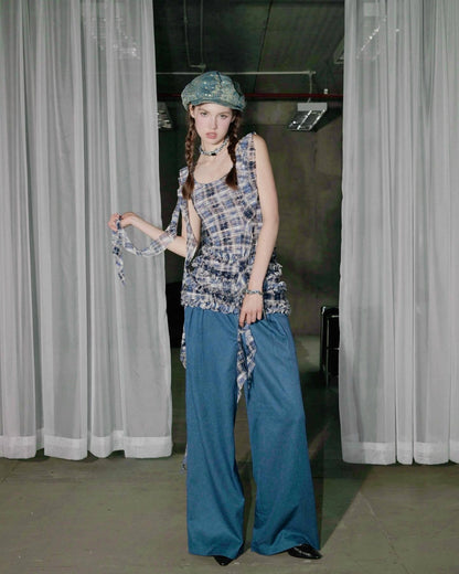 Pleated Plaid Miniskirt Sleeveless Dress