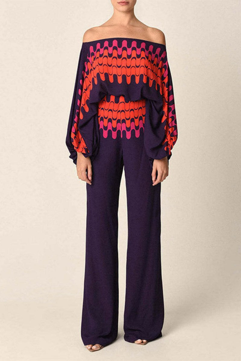 Conjunto de dos piezas con ondas abstractas - Morado