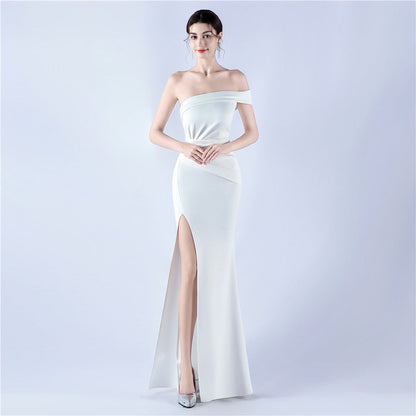 Dress Satin off Shoulder Hosting Celebration Annual Party Cocktail Evening Dress
