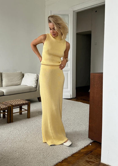 Knit Turtleneck Vest & Maxi Skirt Set