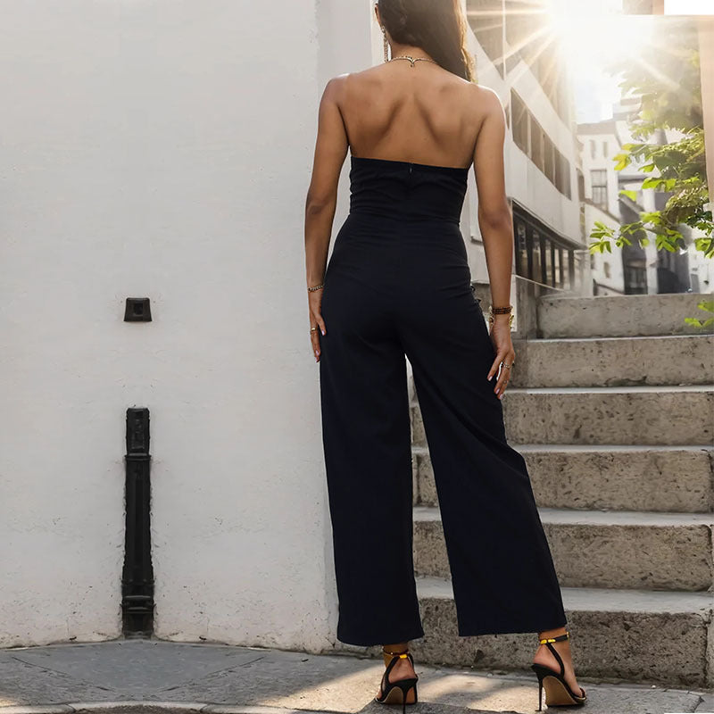 Summer Women Stitching Tube Top Sleeveless Jumpsuit