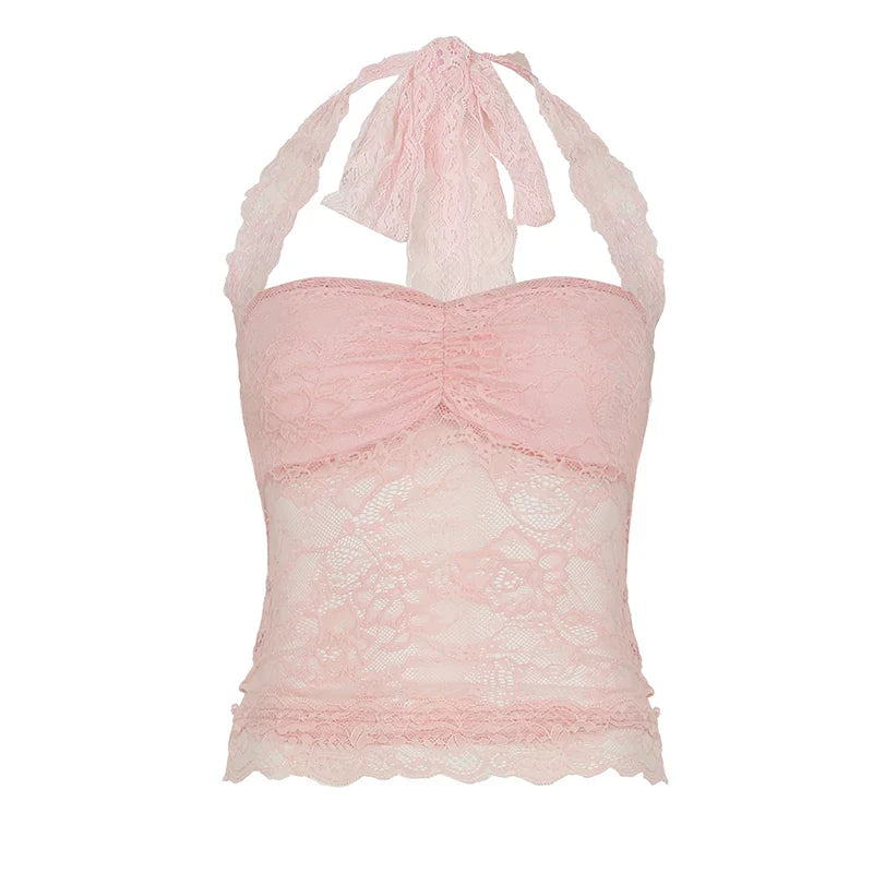 Lace Trim Halter Camisole Top