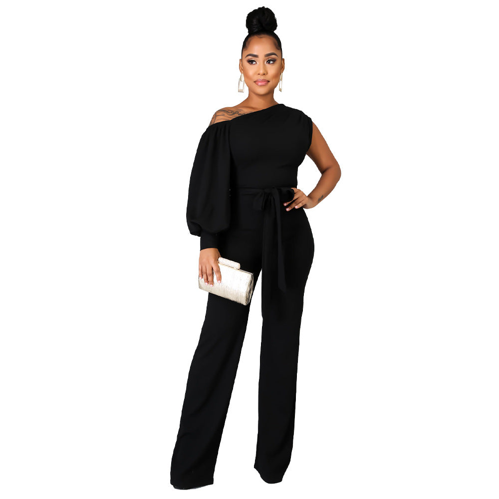 Women Wear Solid Color One-Shoulder Women Wide Leg Women Jumpsuit
