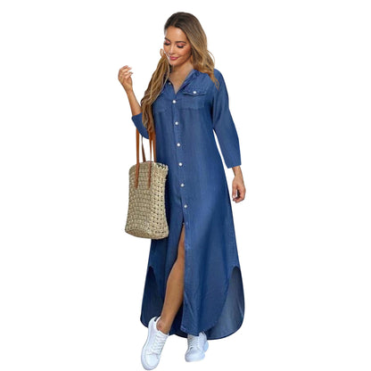 Women Long Sleeve Shirt Dress Maxi Dress