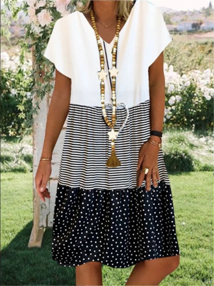 Patchwork Checkered Print Midi Dress