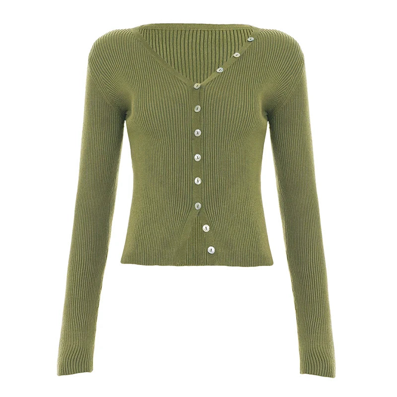 Karaline Ribbed Knit V-Neck Top