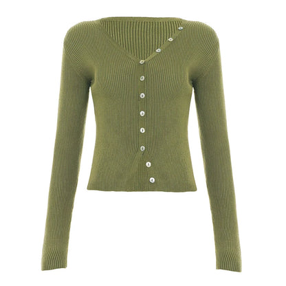 Karaline Ribbed Knit V-Neck Top