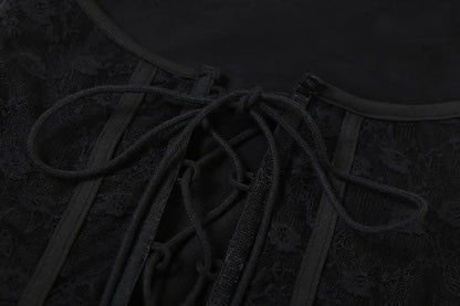 Ruffle mesh corset lace up mini dress  | Festival Outfits Women