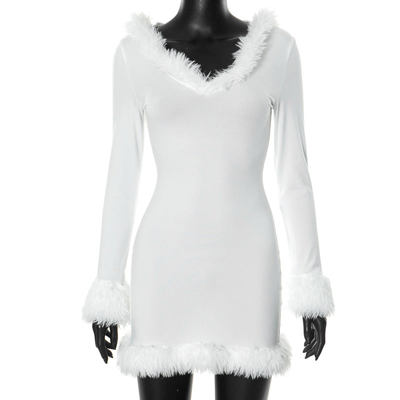 Women Clothing Sexy Pure White V Collar Sheath Frayed Women Clothing