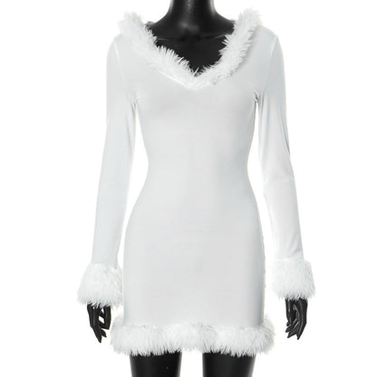 Women Clothing Sexy Pure White V Collar Sheath Frayed Women Clothing