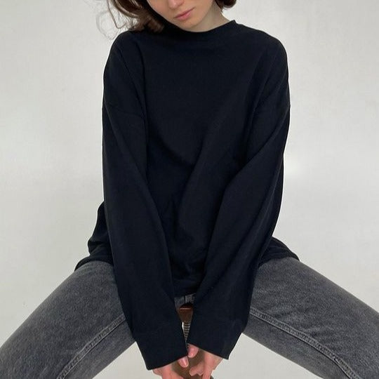 Thread Cuff Cotton T Shirt Women Knitted Loose Long Sleeved Top