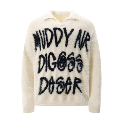 Color Block Letter Slouchy Knit Sweater