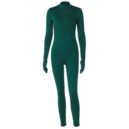 Women Clothing Winter Sexy Backless Slim Fit Solid Color Long Sleeve Jumpsuit