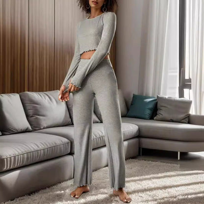 2025 AliExpress New Forgiving Long Sleeve Cropped Long Pants Casual Set Suit