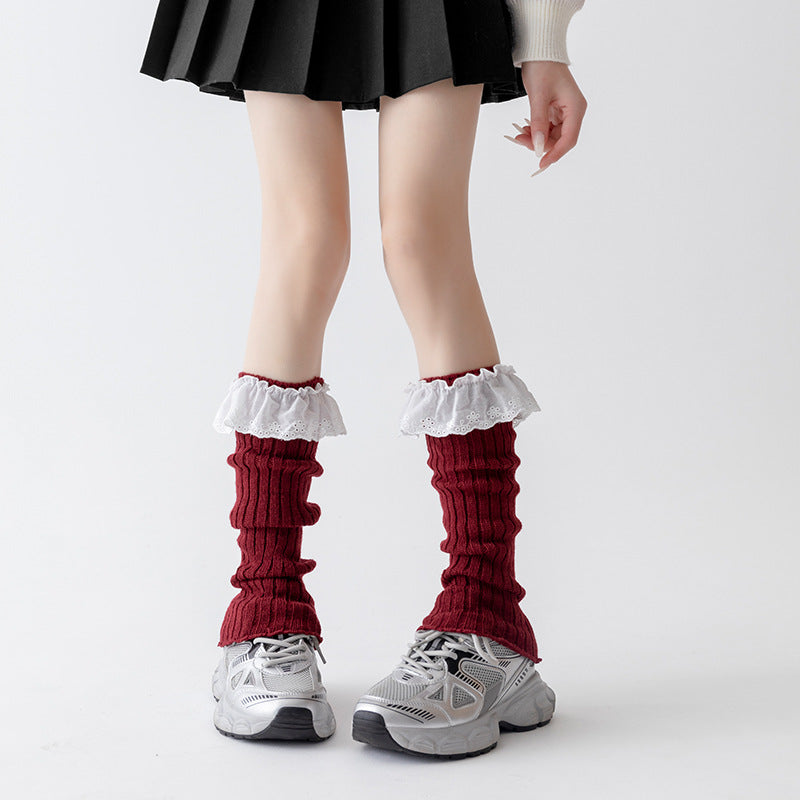 Cotton Ruffled Red Leg Warmers