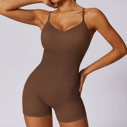 Fitness Seamless Beauty Back Yoga Jumpsuit High Elastic Belly Contracting Close Fitting Sports One Piece Women