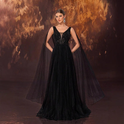 Ladies Cocktail Evening Dress Advanced Elegant Handmade Beaded Mesh Wide Hem Maxi Dress Formal Dress